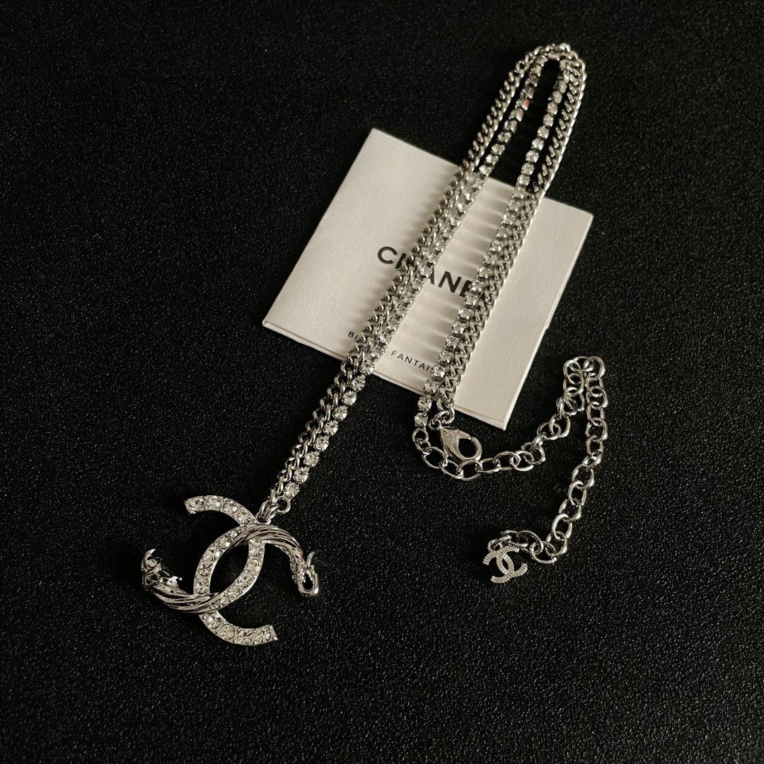 Double-C Emblem Crystal-Accent Pendant Necklace – Design 040 detail view