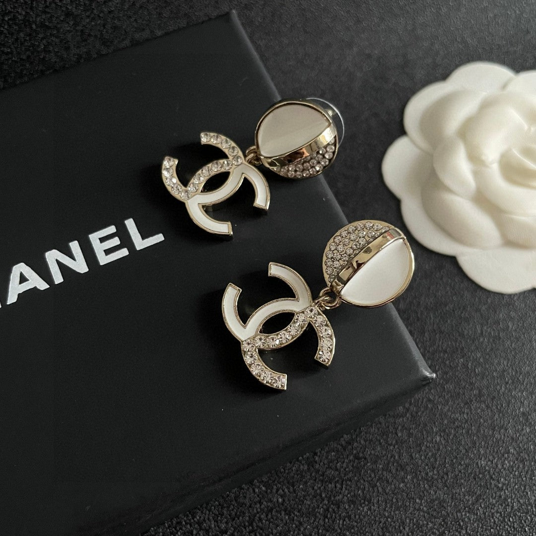 Double-C Emblem Crystal-Accent Statement Earrings – Design 018 side detail