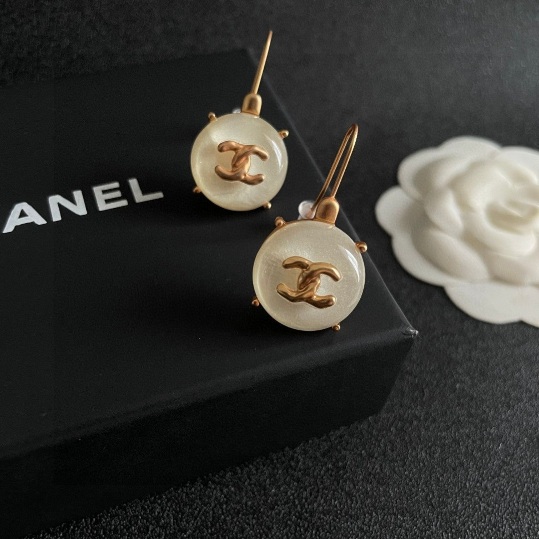 Double-C Emblem Statement Earrings in Polished Metal-Tone – Design 026 detail view