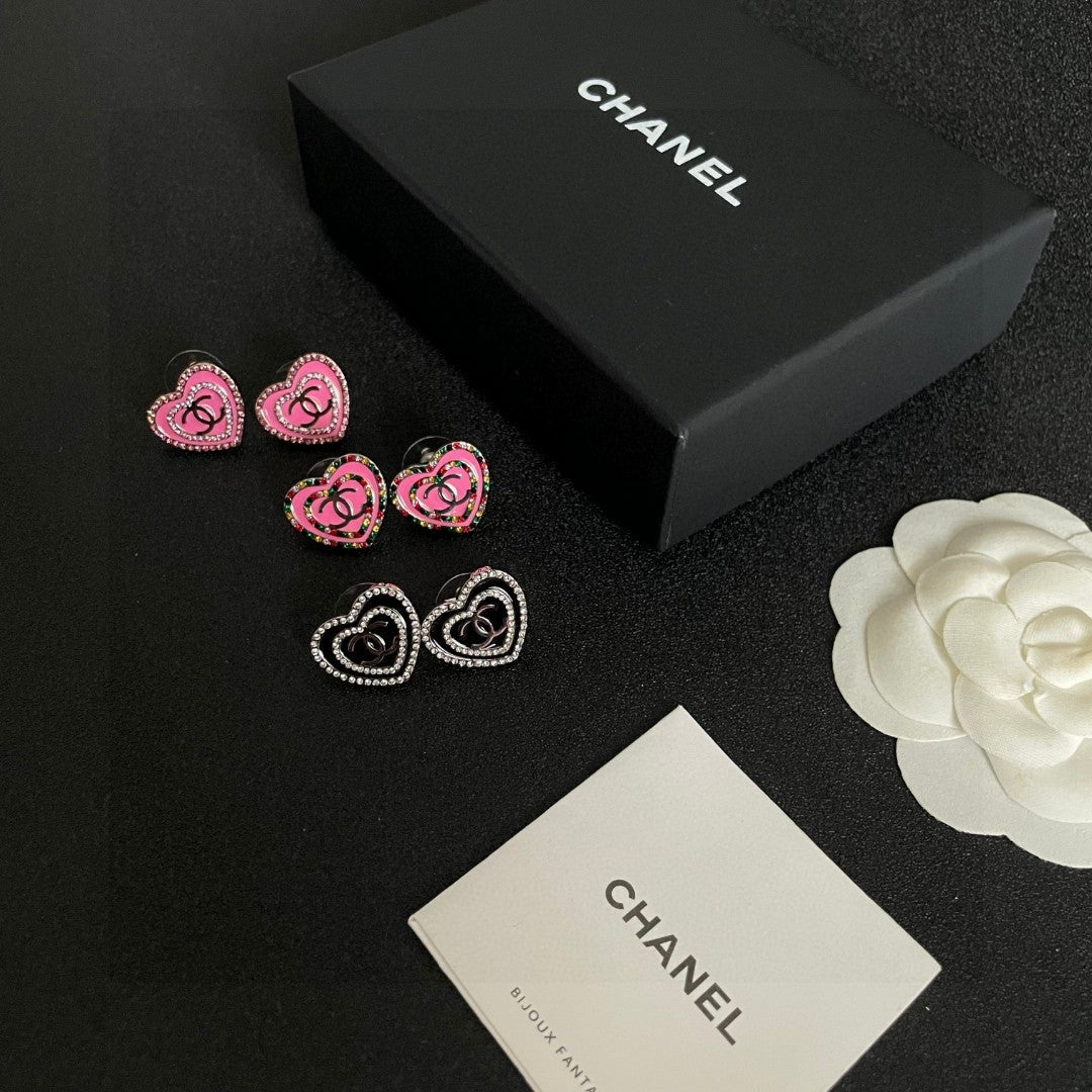 Double-C Emblem Crystal-Accent Stud Earrings – Heart Detail side detail