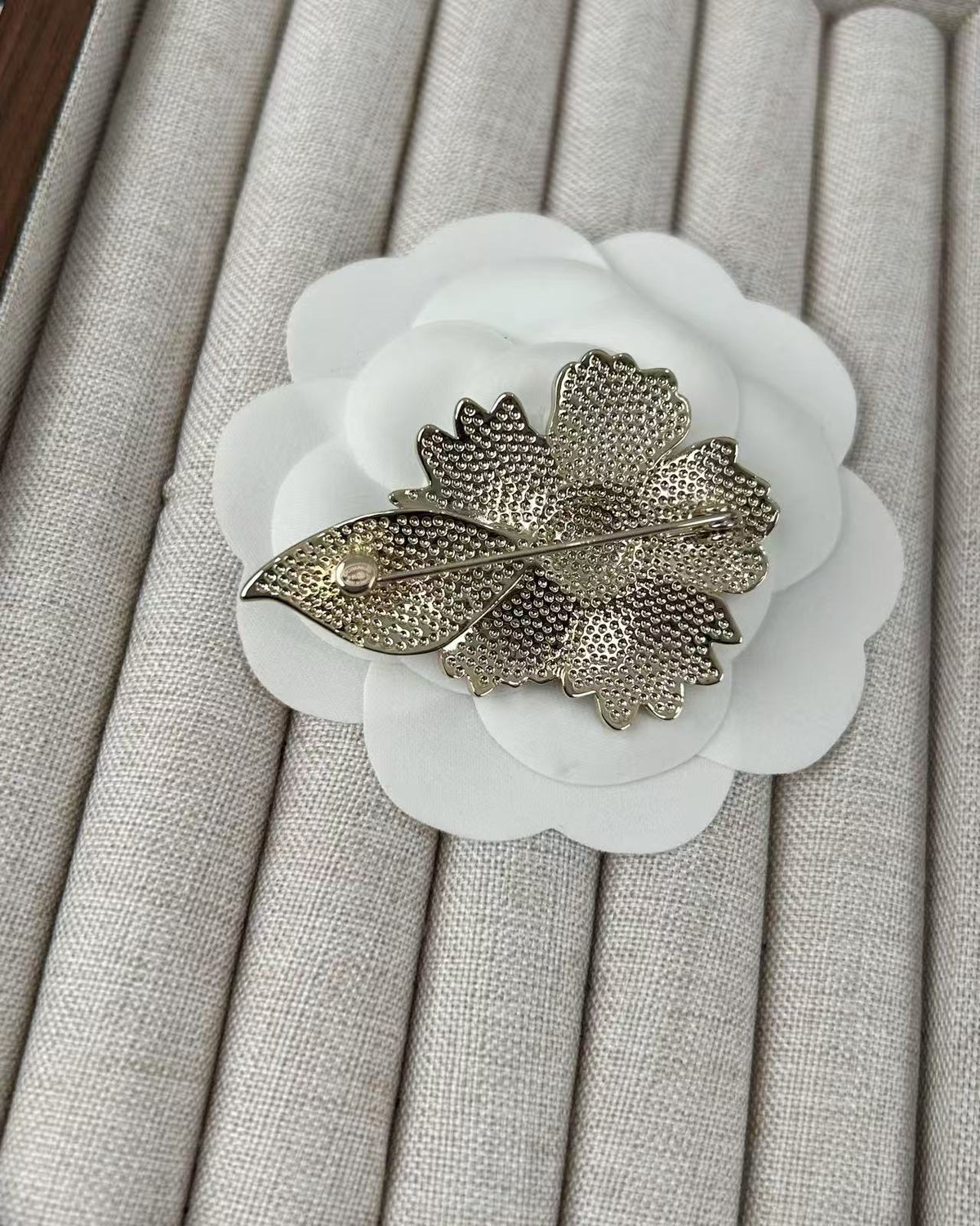 Signature Emblem Brooch in Polished Metal-Tone – Red Detail – Design 002 main product view