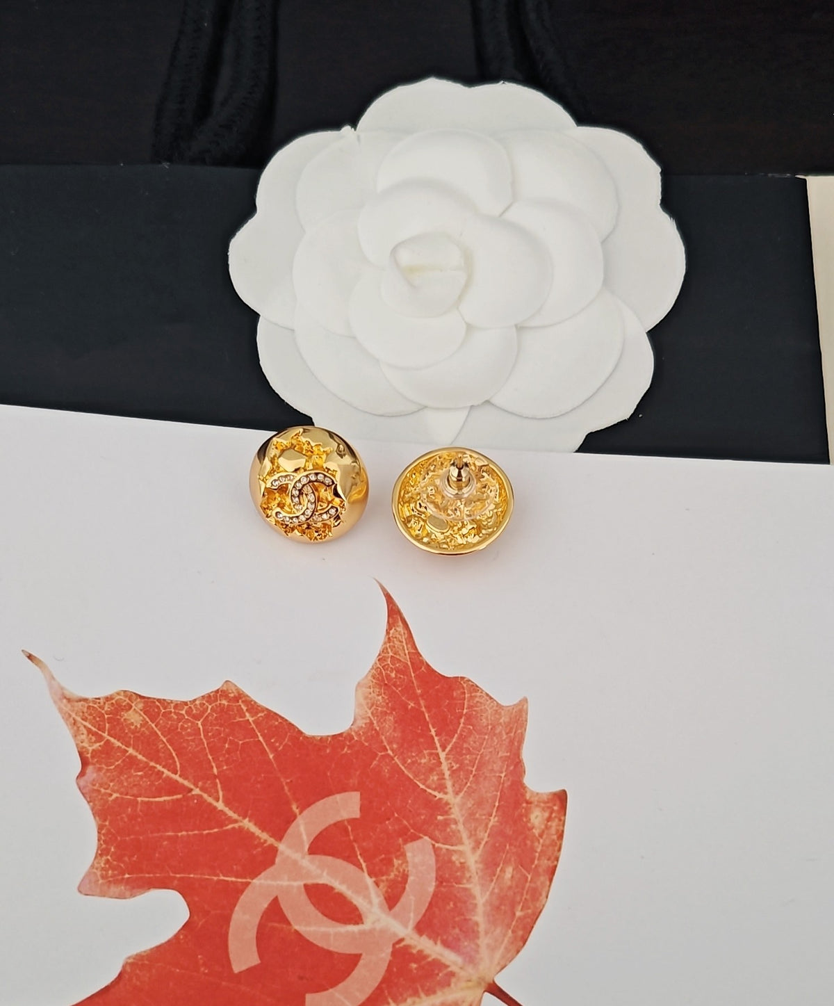 Signature Emblem Stud Earrings in Gold-Tone – Design 031 styled product view