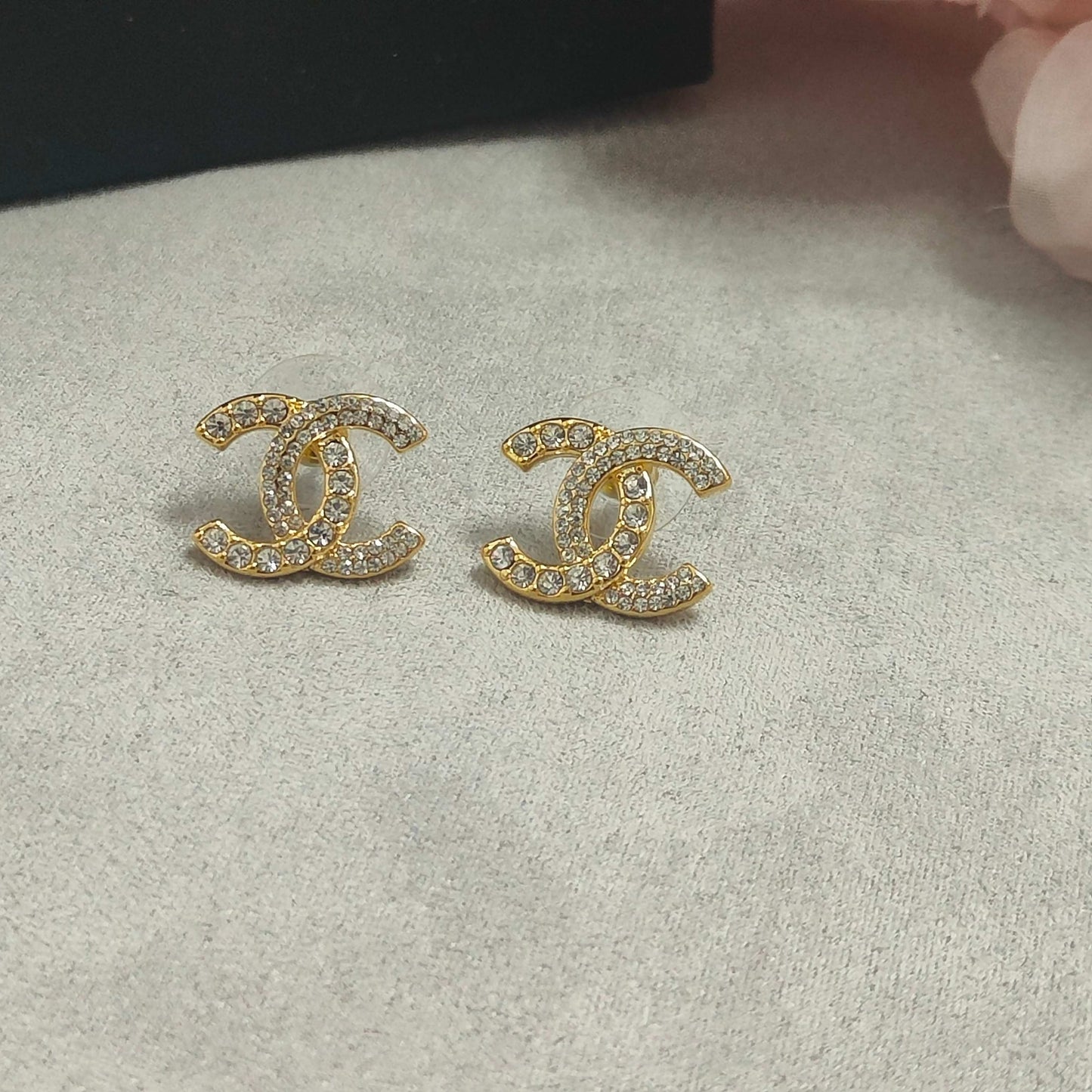 Letter Crystal-Accent Stud Earrings – Design 002 close-up detail