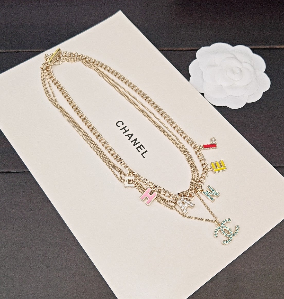 Letter Pendant Necklace in Gold-Tone – Blue Detail – Design 002 close-up detail
