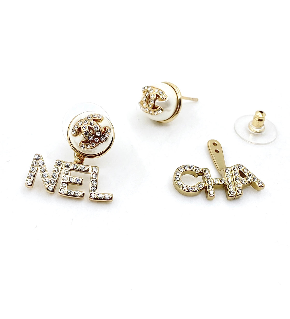 Letter Statement Earrings in Gold-Tone – Design 002 detail view