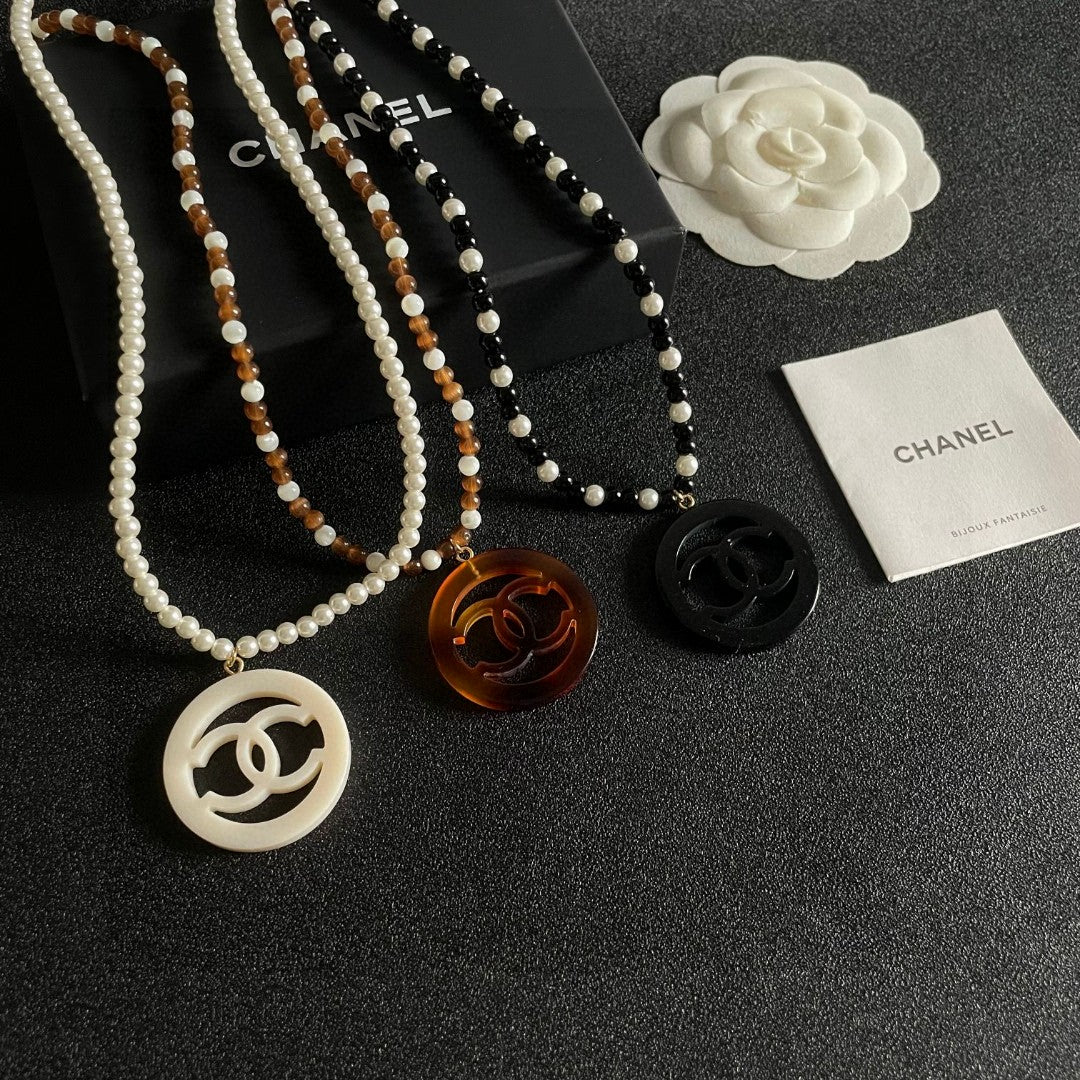 Double-C Emblem Pearl-Detail Pendant Necklace – Pearl Detail – Design 005 side detail
