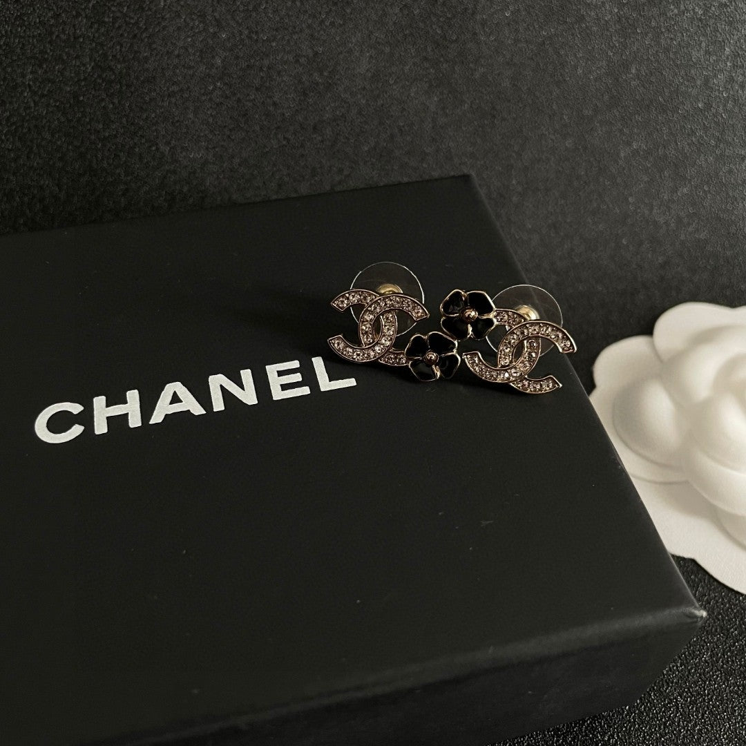Camellia Stud Earrings in Polished Metal-Tone – Camellia Detail – Design 012 detail view