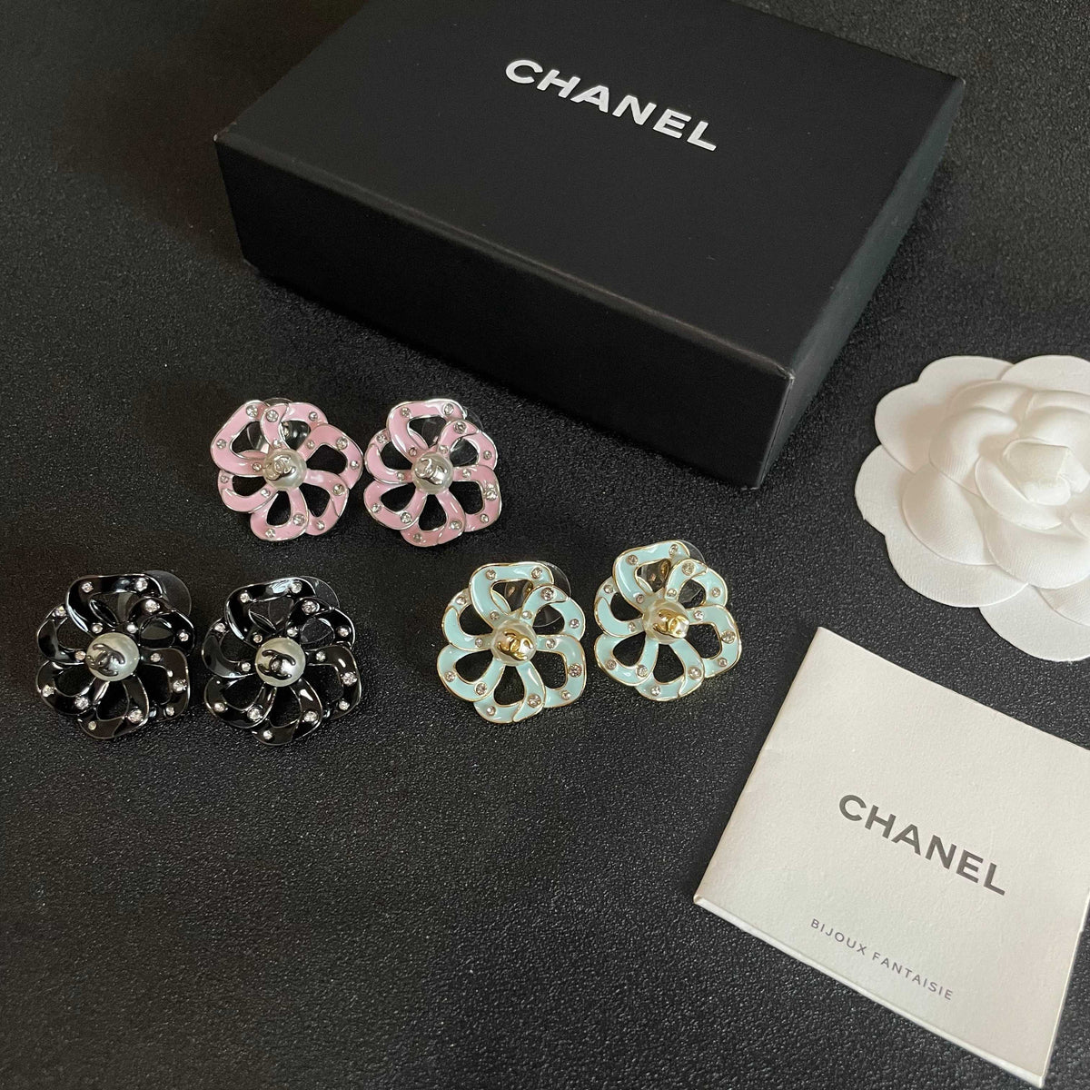 Camellia Stud Earrings in Polished Metal-Tone – Camellia Detail – Design 029 side detail