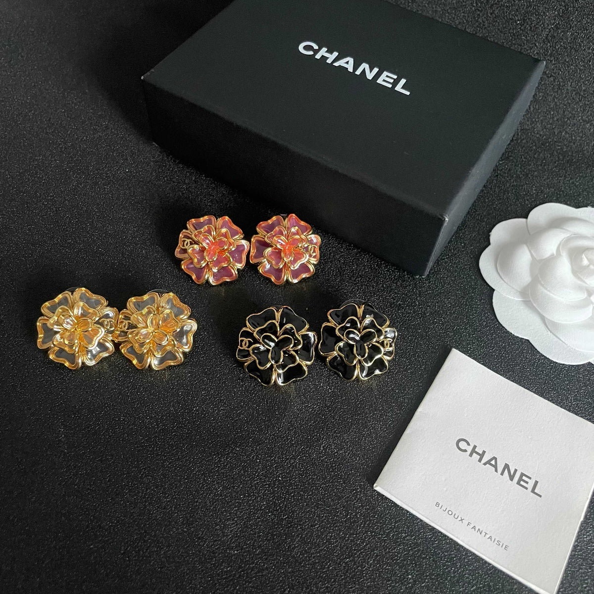 Camellia Stud Earrings in Polished Metal-Tone – Camellia Detail – Design 024 side detail
