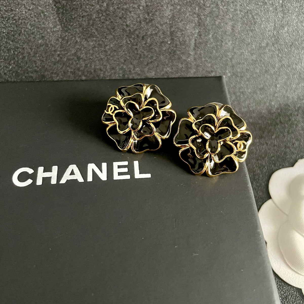 Camellia Stud Earrings in Polished Metal-Tone – Camellia Detail – Design 025 detail view