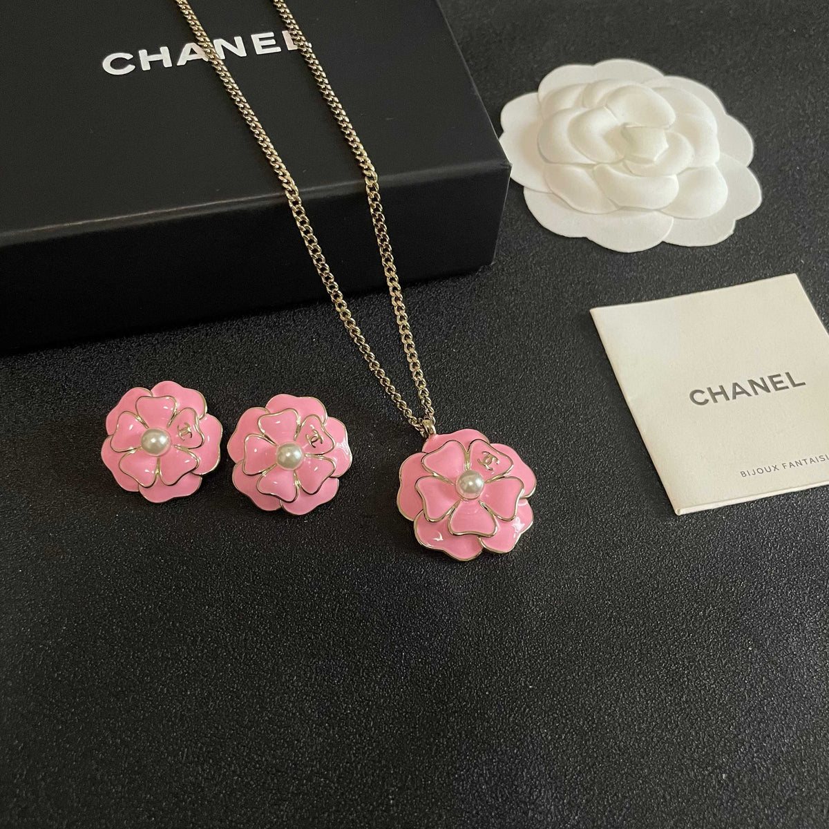 Camellia Stud Earrings in Polished Metal-Tone – Camellia Detail – Design 023 side detail