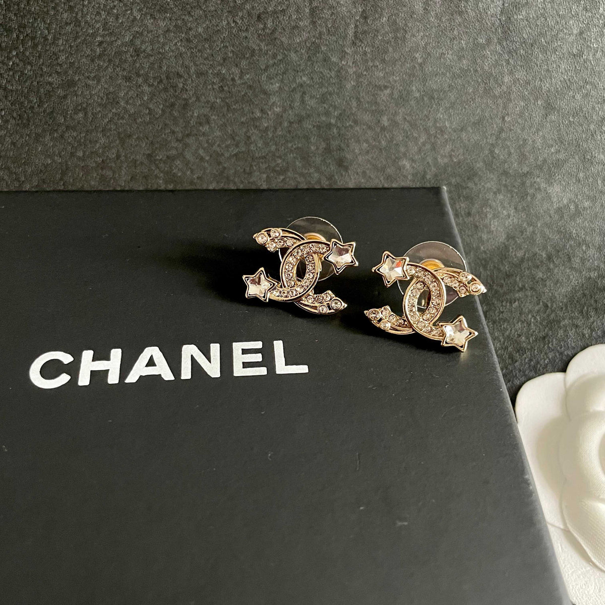 Signature Emblem Stud Earrings in Polished Metal-Tone – Design 035 detail view