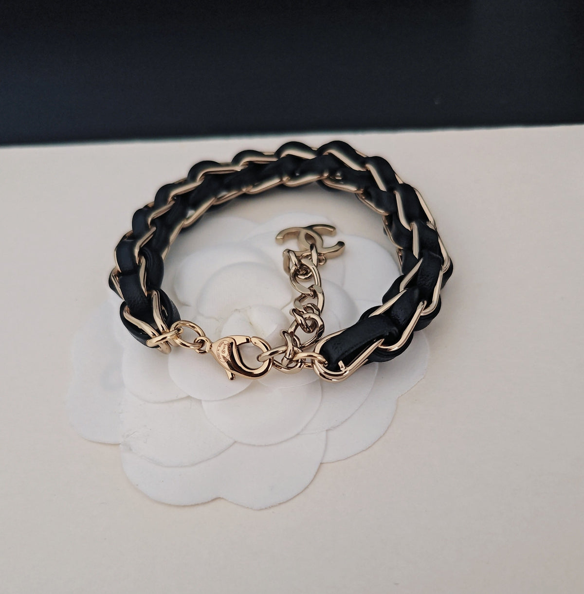 Signature Emblem Bracelet in Gold-Tone – Black Detail – Design 002 side detail