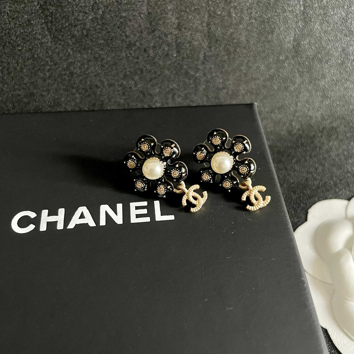 Camellia Stud Earrings in Polished Metal-Tone – Camellia Detail – Design 052 detail view