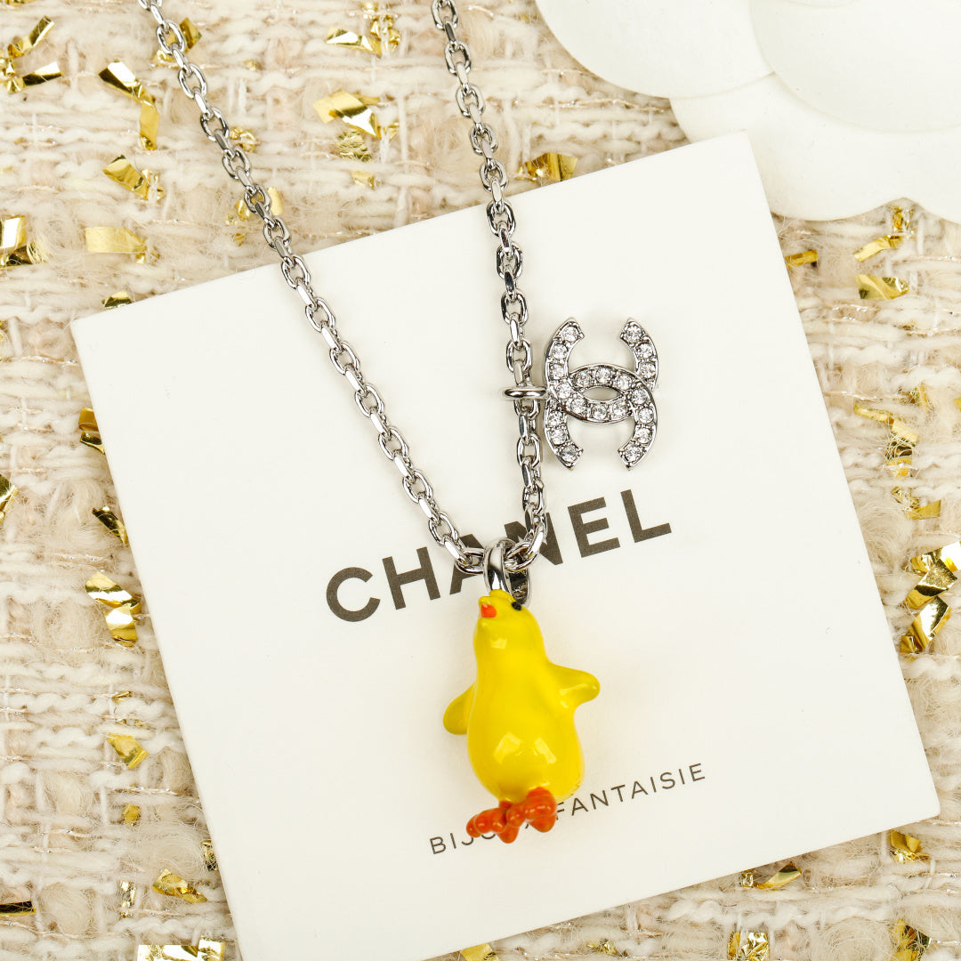 Double-C Emblem Crystal-Accent Pendant Necklace – Design 023 styled product view