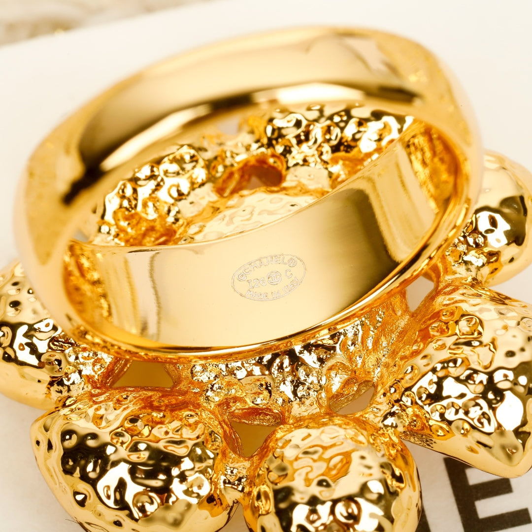 Double-C Emblem Statement Ring in Gold-Tone styled product view