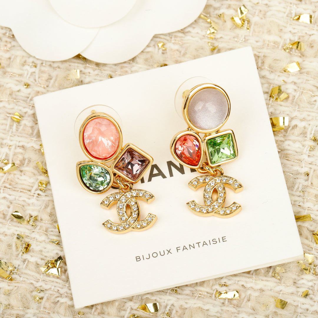 Double-C Emblem Crystal-Accent Statement Earrings – Design 031 styled product view