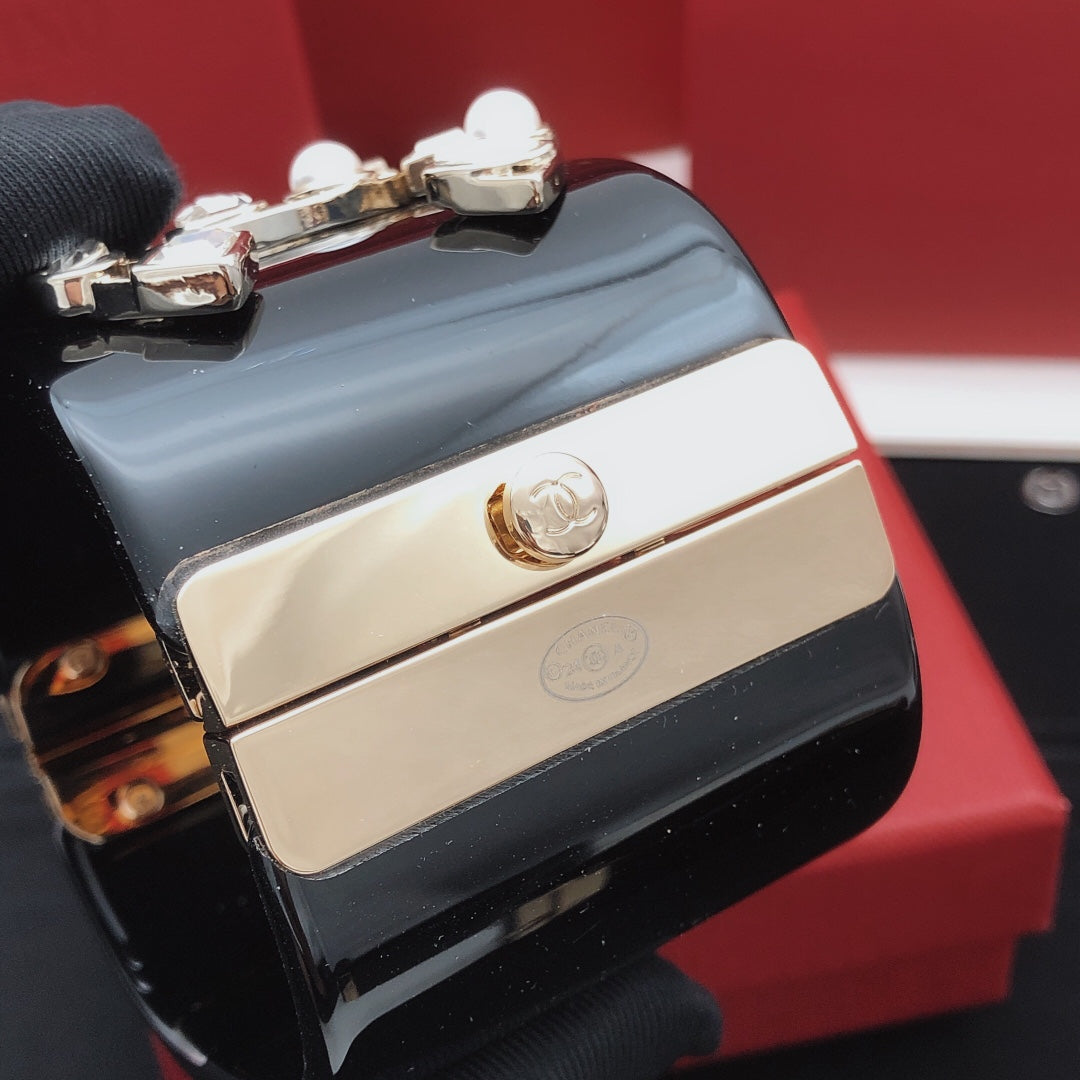 Signature Emblem Bangle in Gold-Tone – Black Detail – Design 002 main product view