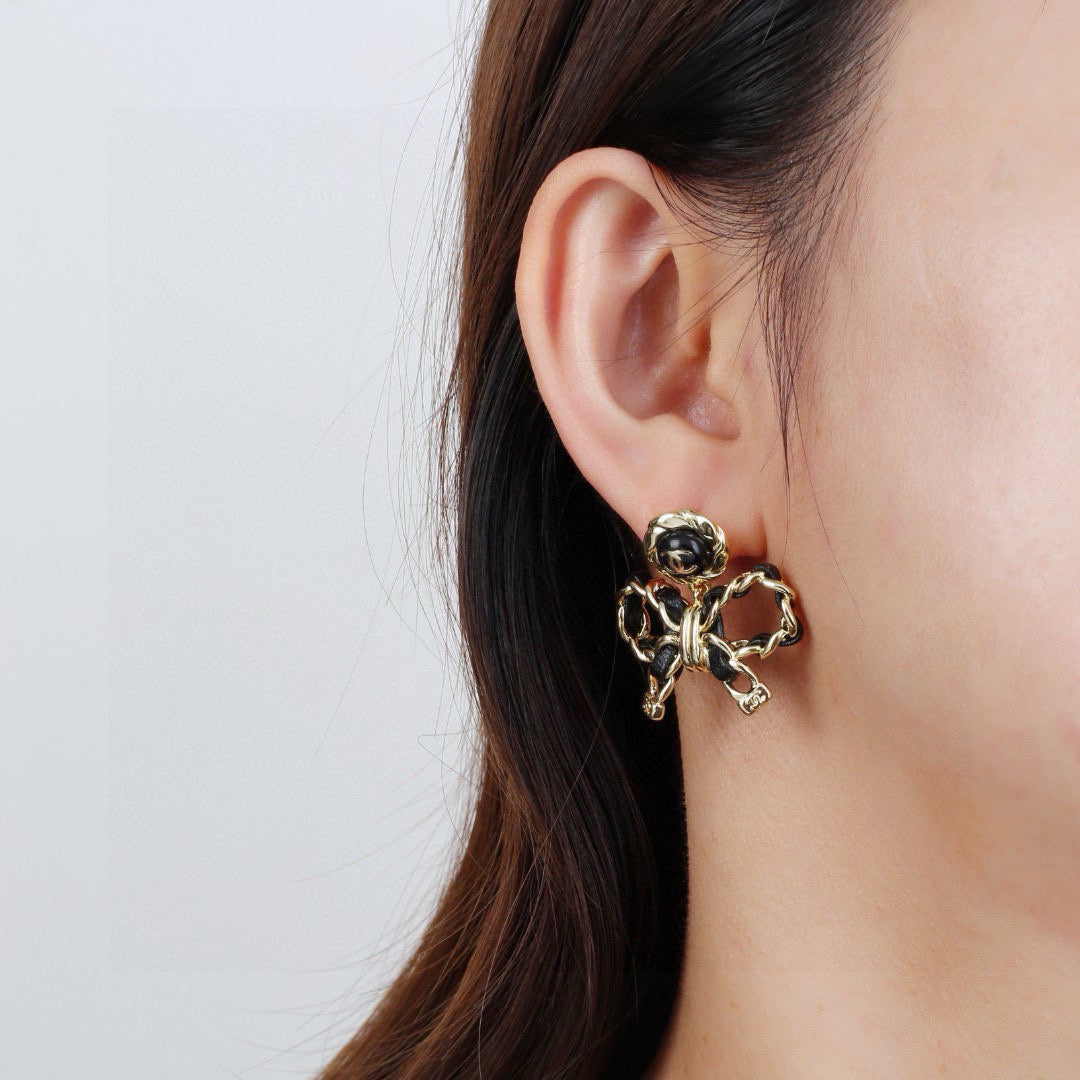 Bow Statement Earrings in Polished Metal-Tone – Design 001 front product view