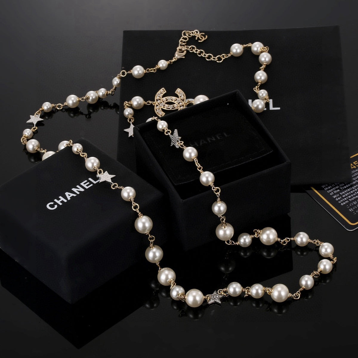 Double-C Emblem Pearl-Detail Pendant Necklace – Pearl Detail – Design 034 styled product view
