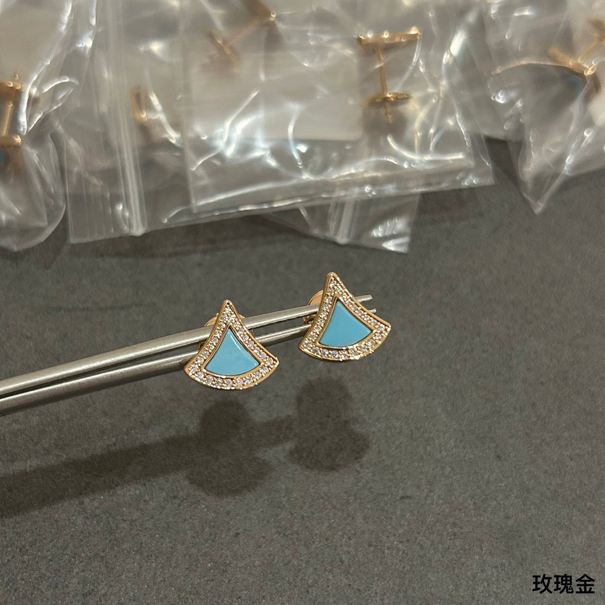 Geometric Emblem Stud Earrings in Polished Metal-Tone – Design 002 main product view