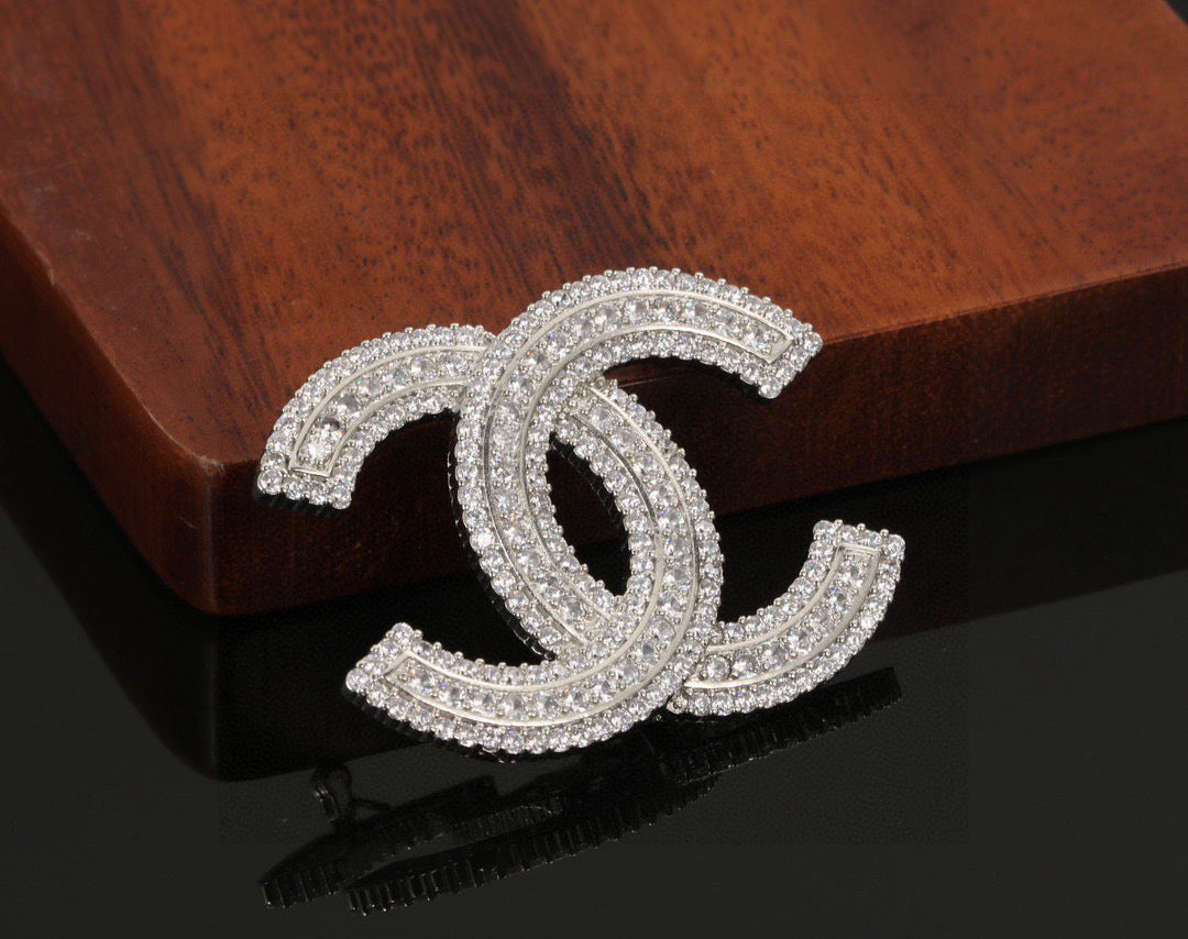 Double-C Emblem Brooch in Polished Metal-Tone – Design 031 styled product view