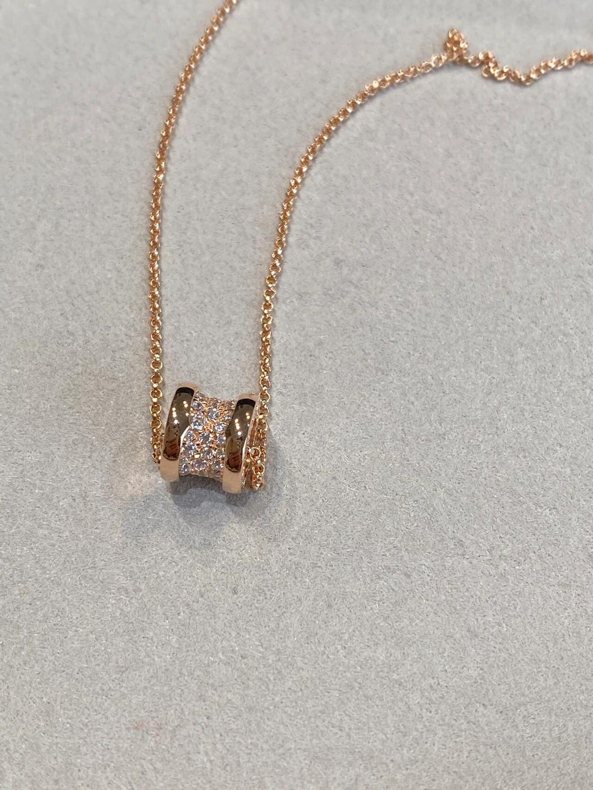 Geometric Emblem Pendant Necklace in Rose-Gold-Tone – Rose Gold Detail – Design 012 styled product view
