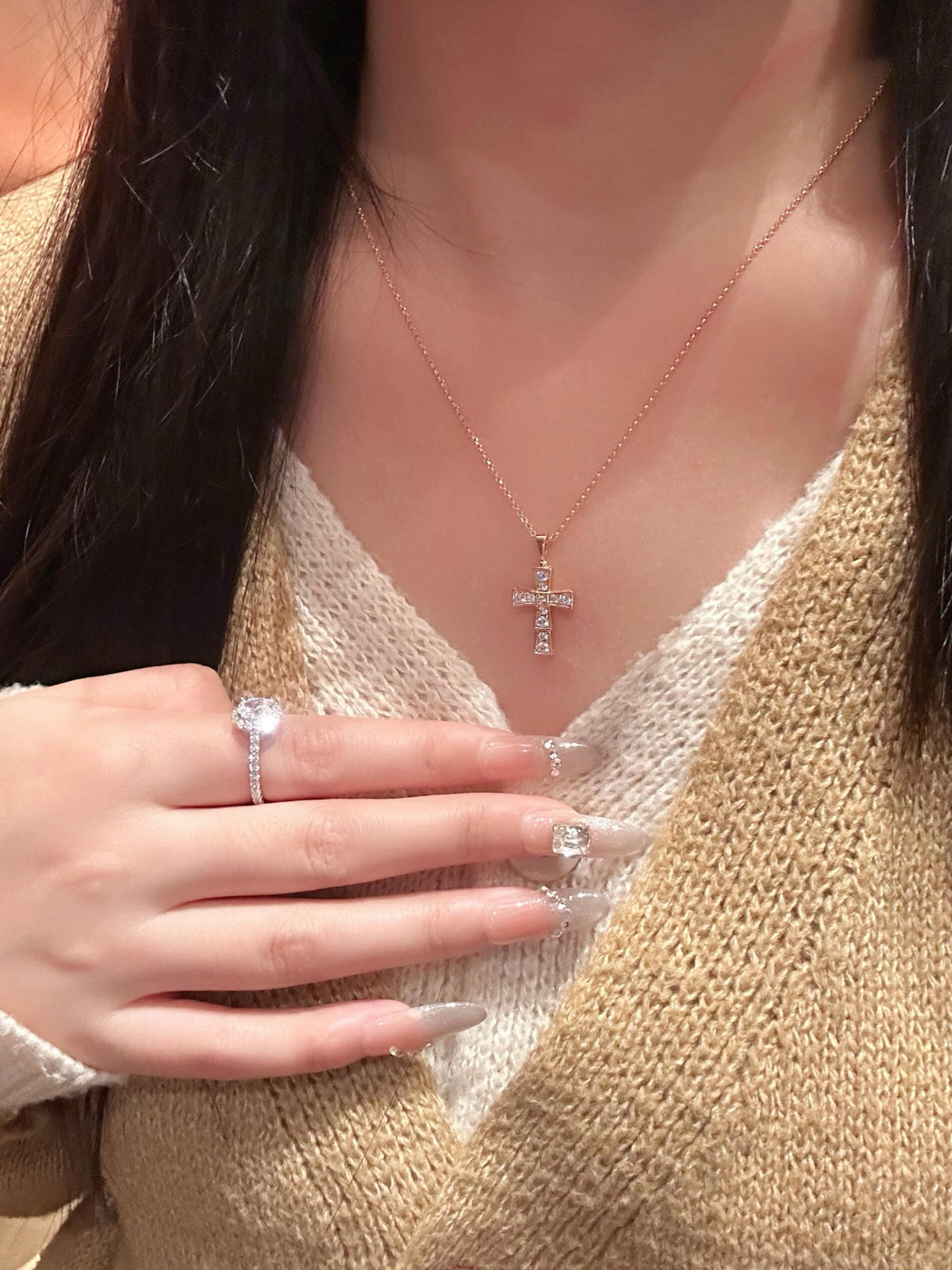 Cross Pendant Necklace in Rose-Gold-Tone detail view
