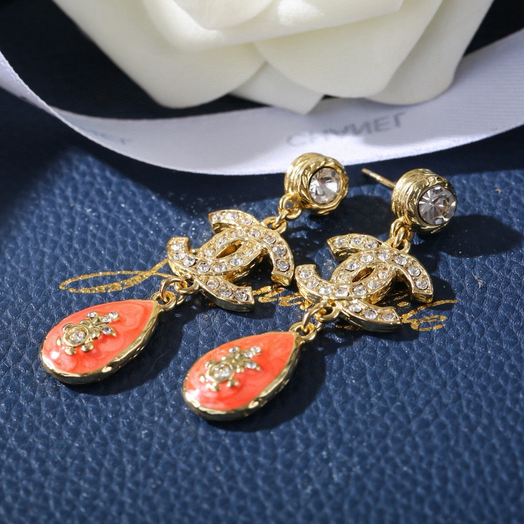 Double-C Emblem Stud Earrings in Gold-Tone – Design 024 main product view