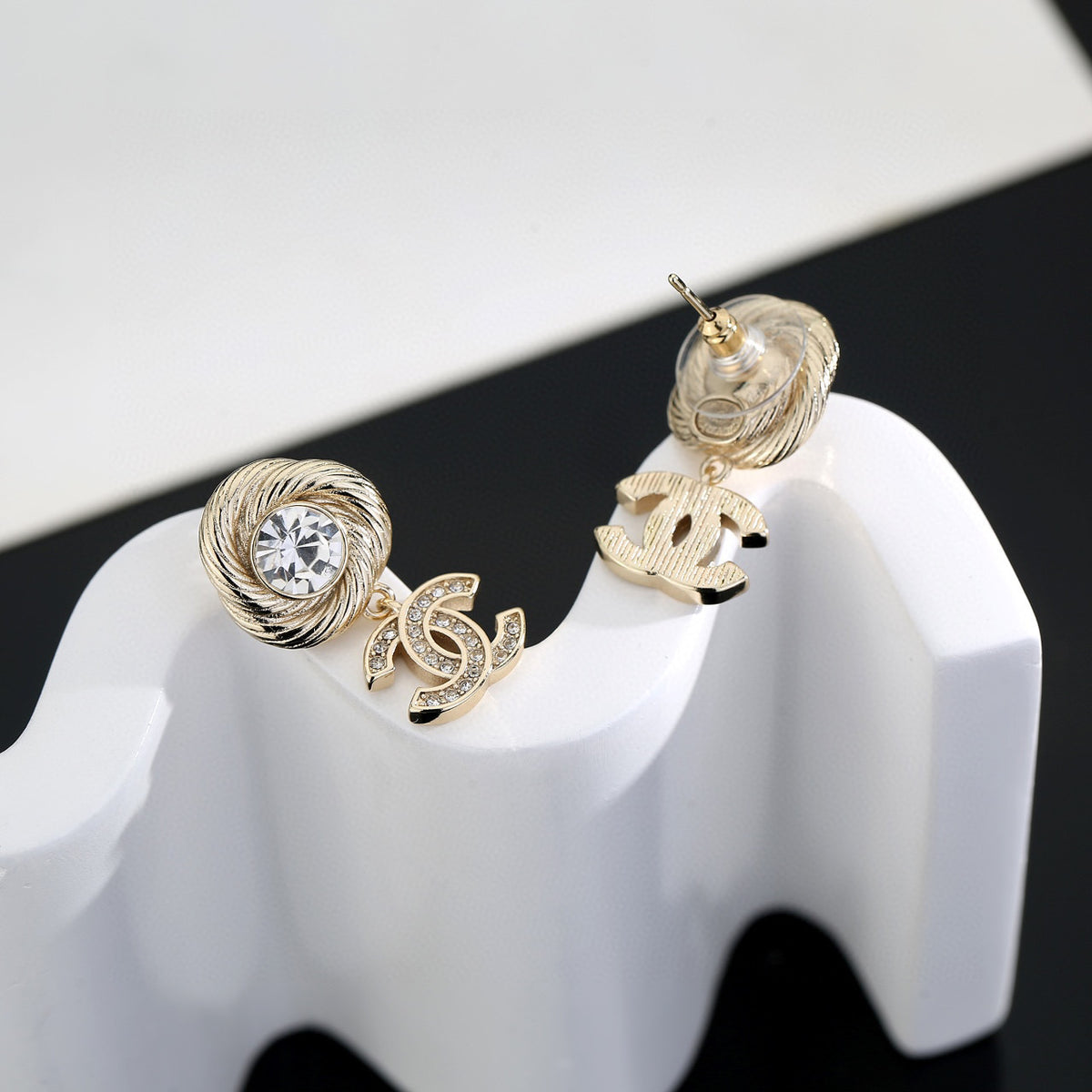 Double-C Emblem Stud Earrings in Gold-Tone – Design 013 main product view