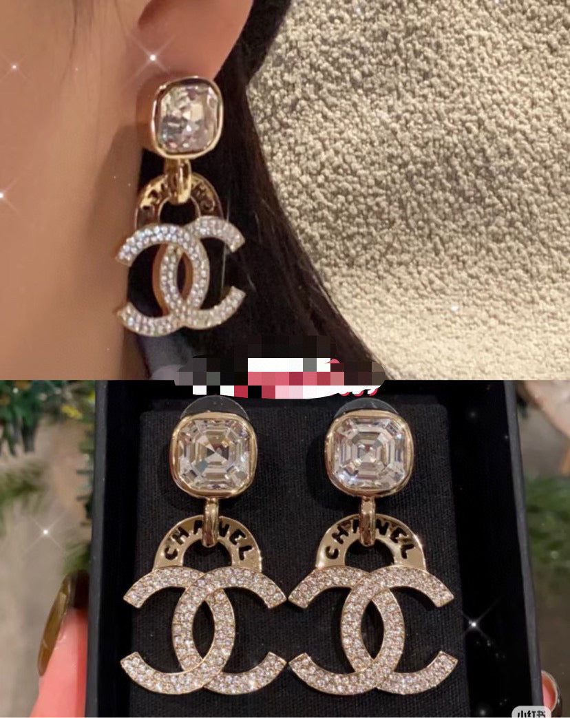 Double-C Emblem Stud Earrings in Gold-Tone – Design 012 front product view