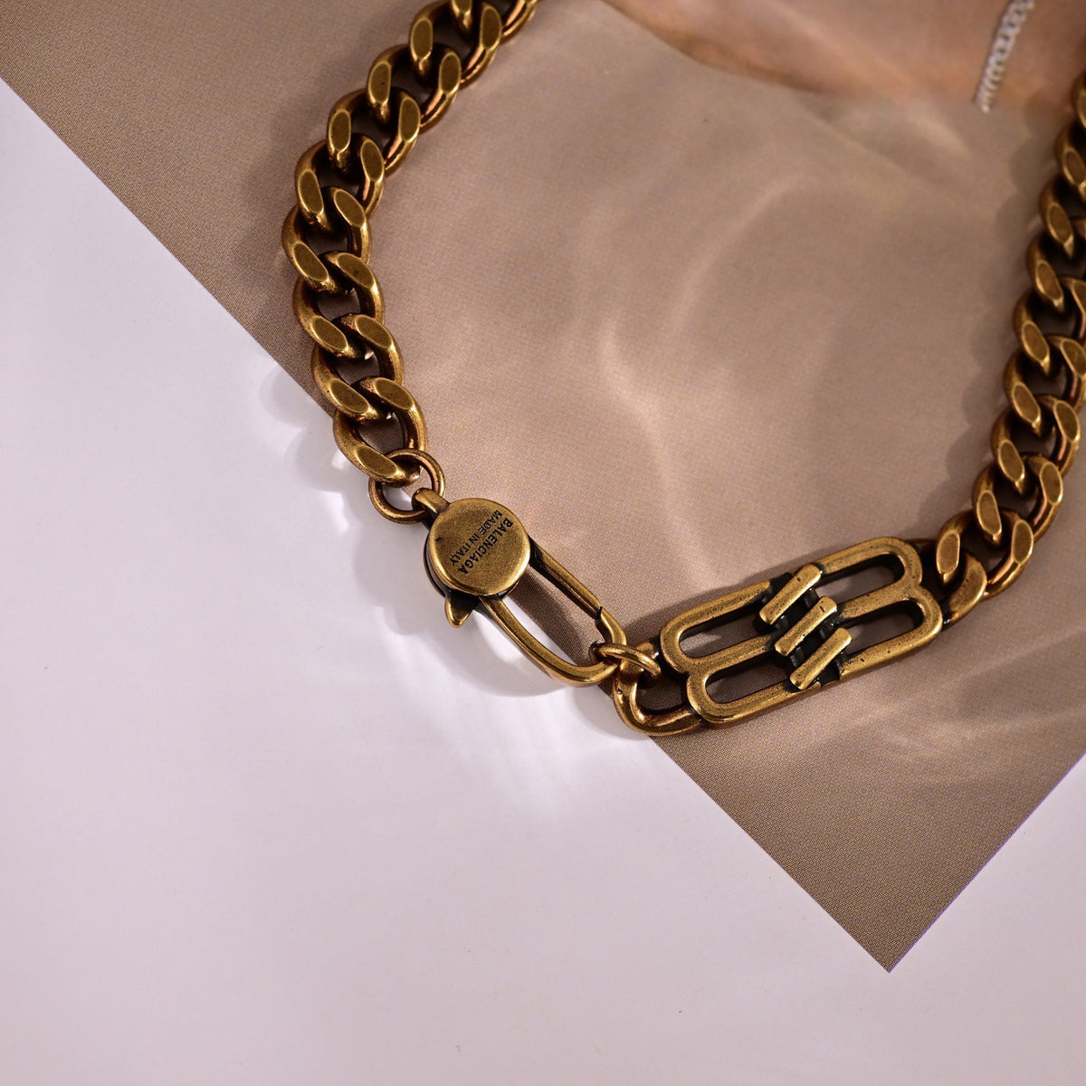 Geometric Emblem Pendant Necklace in Gold-Tone – Design 006 close-up detail