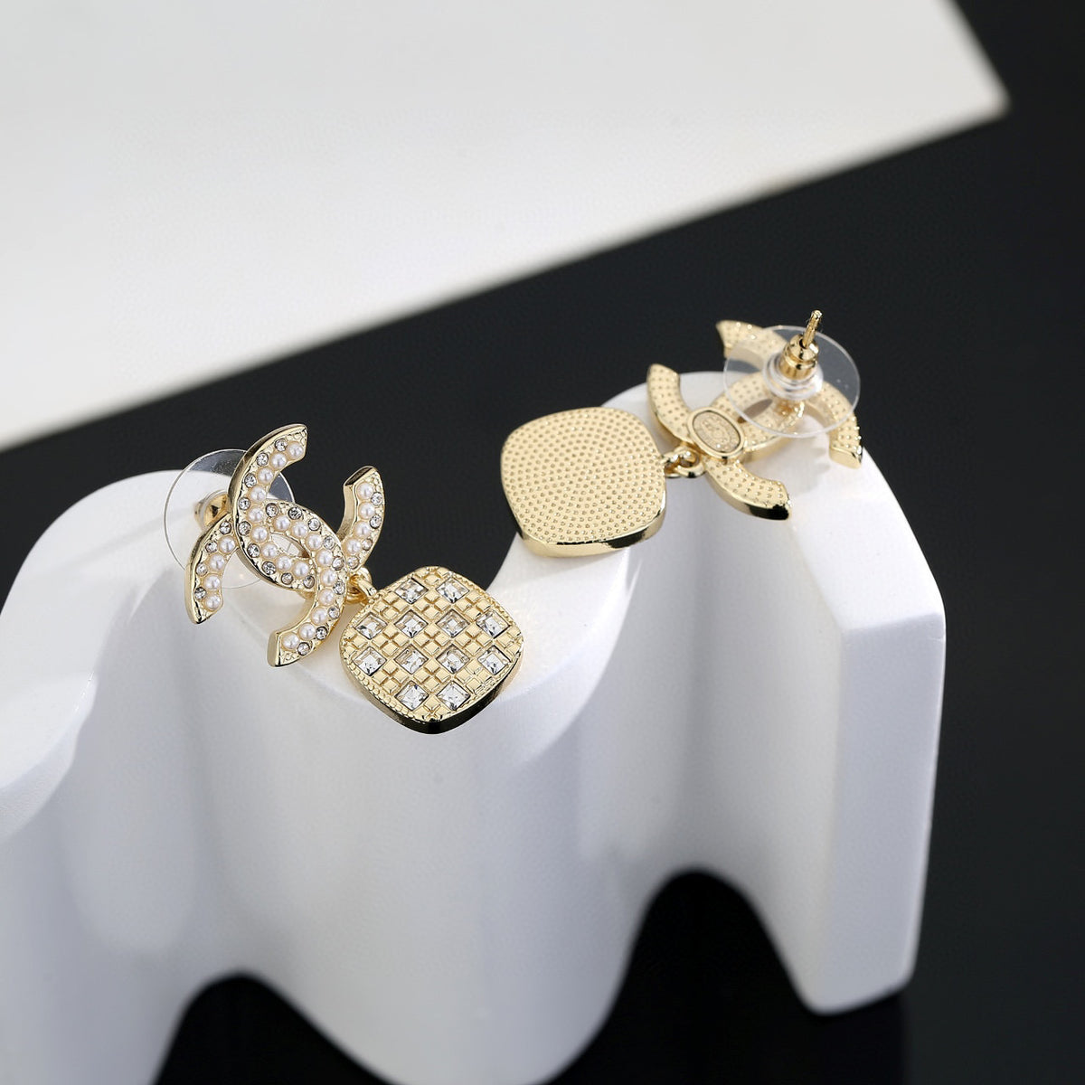 Signature Emblem Stud Earrings in Gold-Tone – Design 079 styled product view
