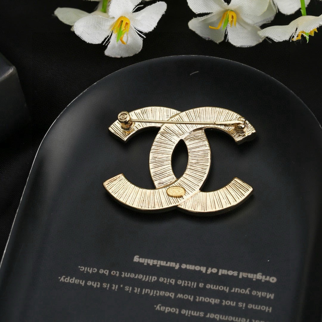 Double-C Emblem Brooch in Polished Metal-Tone – Design 021 front product view