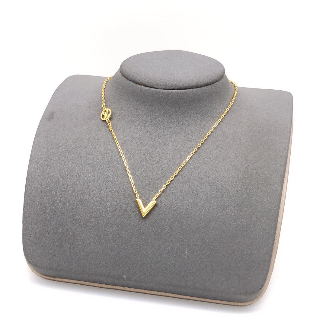 Geometric Emblem Pendant Necklace in Gold-Tone – Design 033 front product view