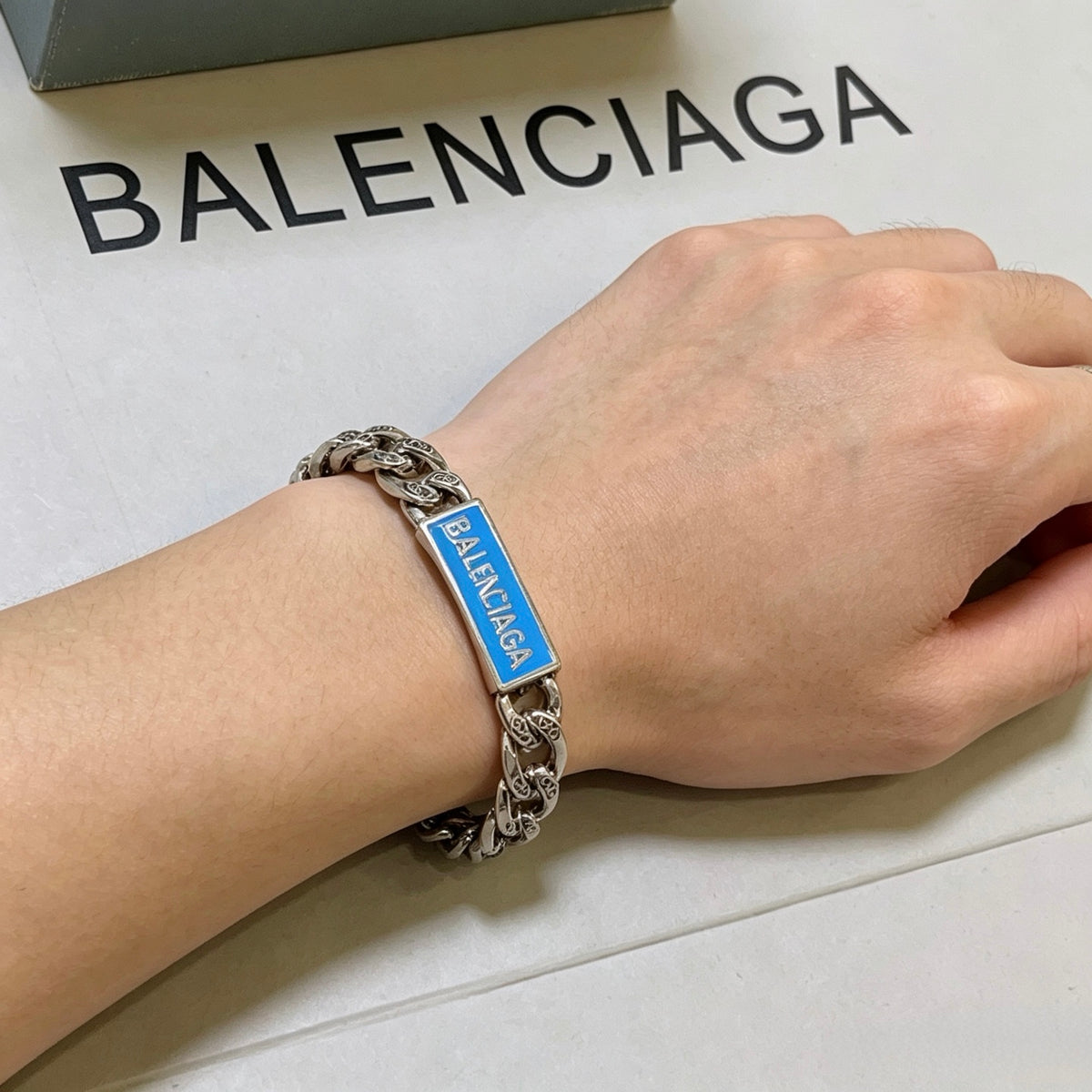 Geometric Emblem Bracelet in Polished Metal-Tone – Design 031 detail view