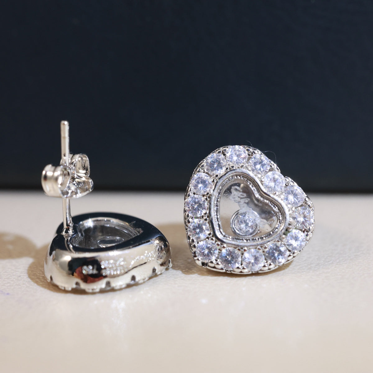 Heart Crystal-Accent Stud Earrings – Heart Detail detail view