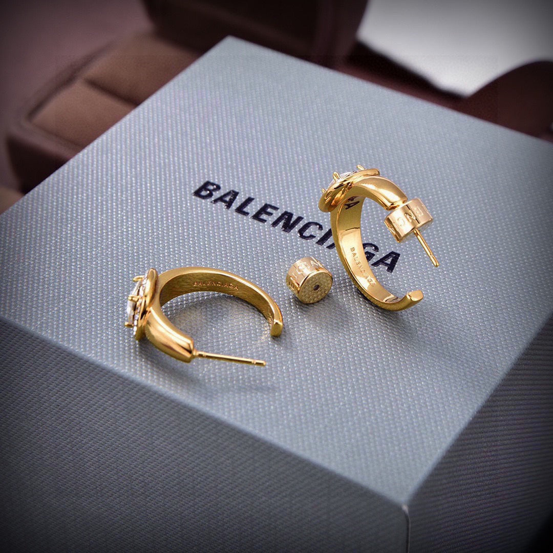 Geometric Emblem Stud Earrings in Gold-Tone – Design 003 main product view