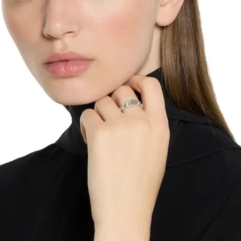 Geometric Emblem Statement Ring in Polished Metal-Tone – Design 002 detail view