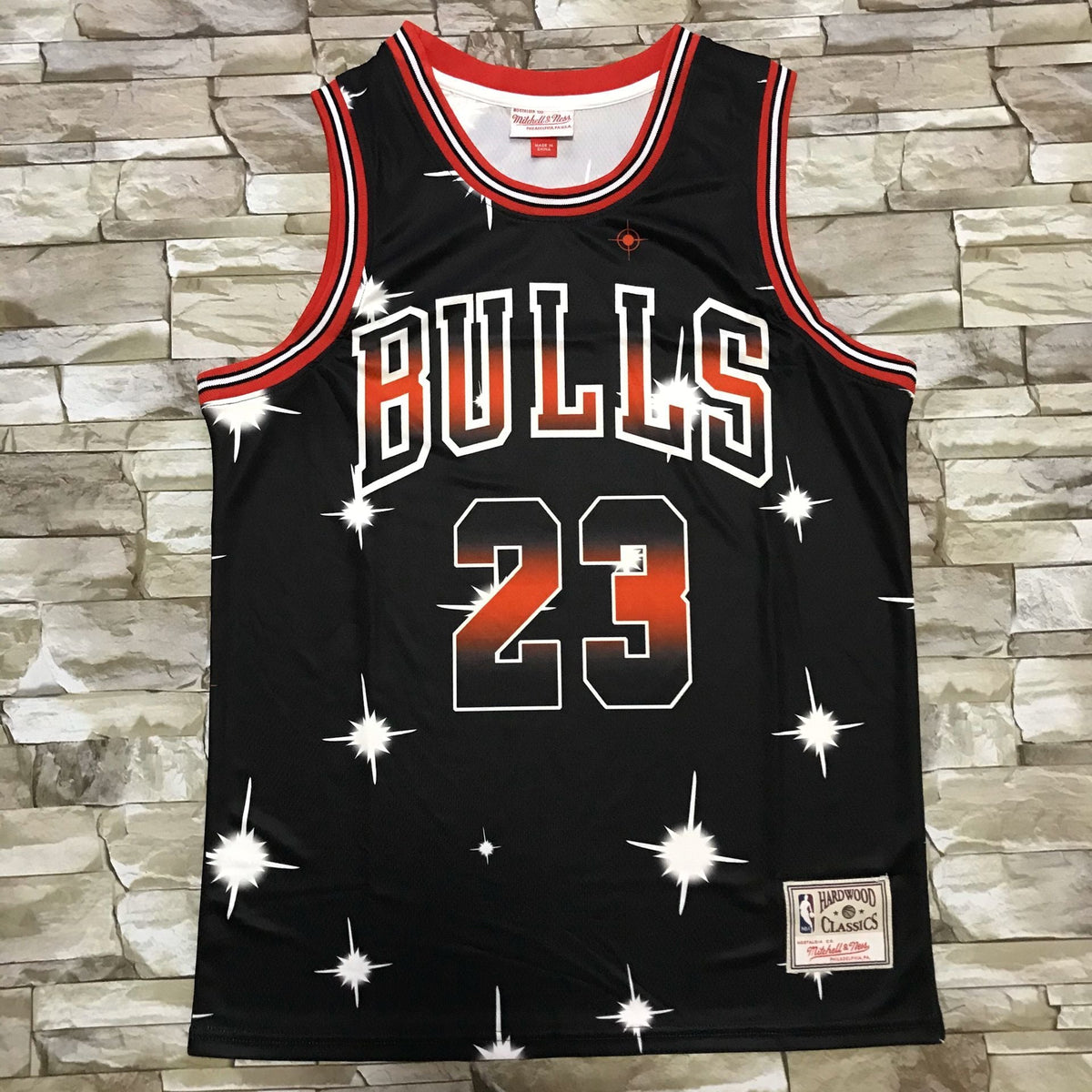 Michael Jordan #23 Chicago Bulls Mitchell & Ness Black Starry Night Flame Gradient Hardwood Classics Swingman Jersey