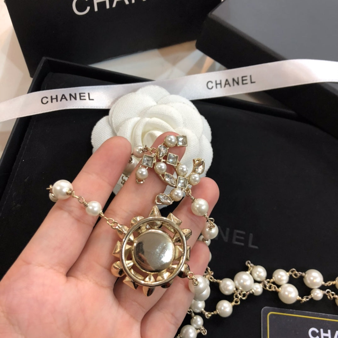 Double-C Emblem Pendant Necklace in Polished Metal-Tone – Design 003 styled product view