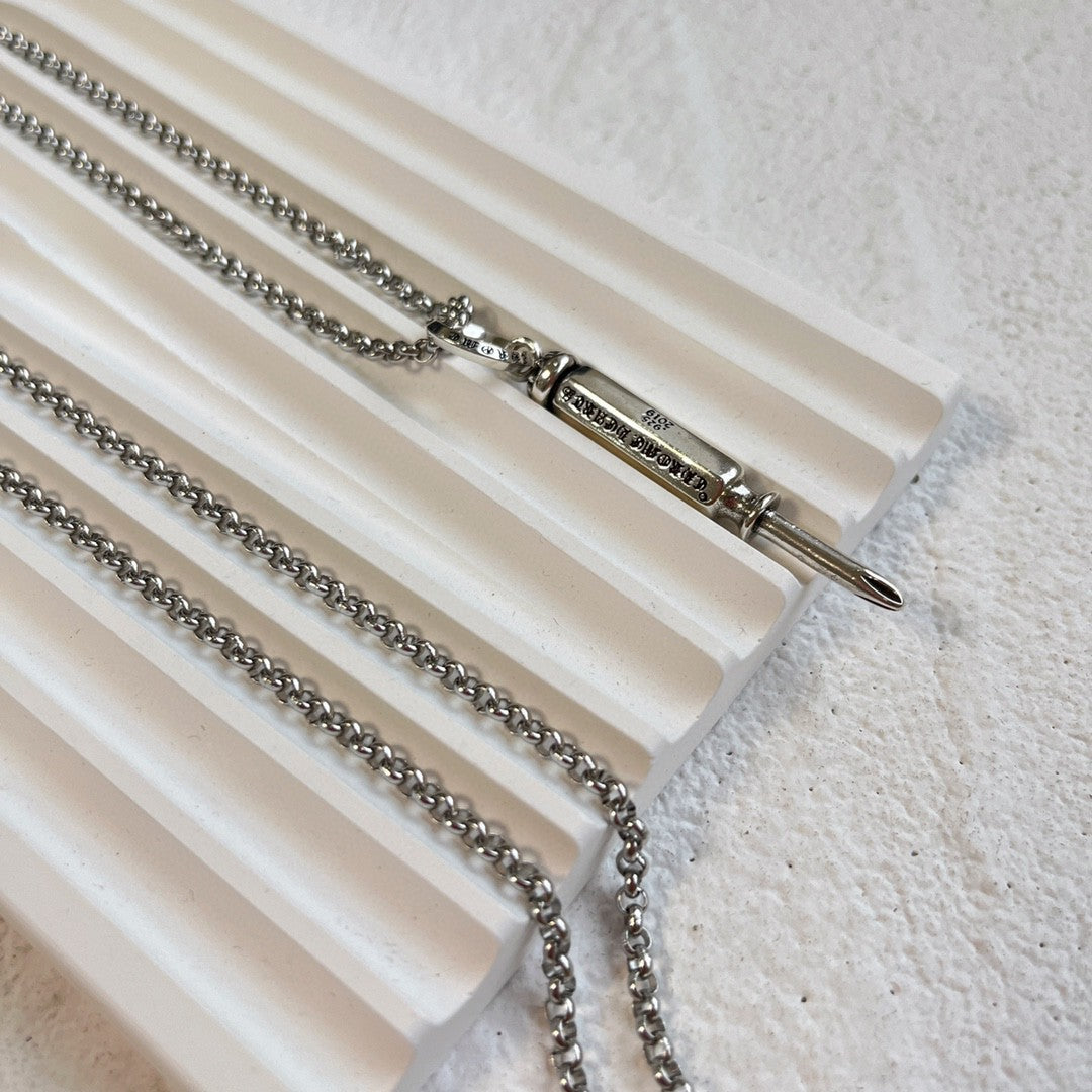 Signature Emblem Pendant Necklace in Polished Metal-Tone – Design 069 front product view
