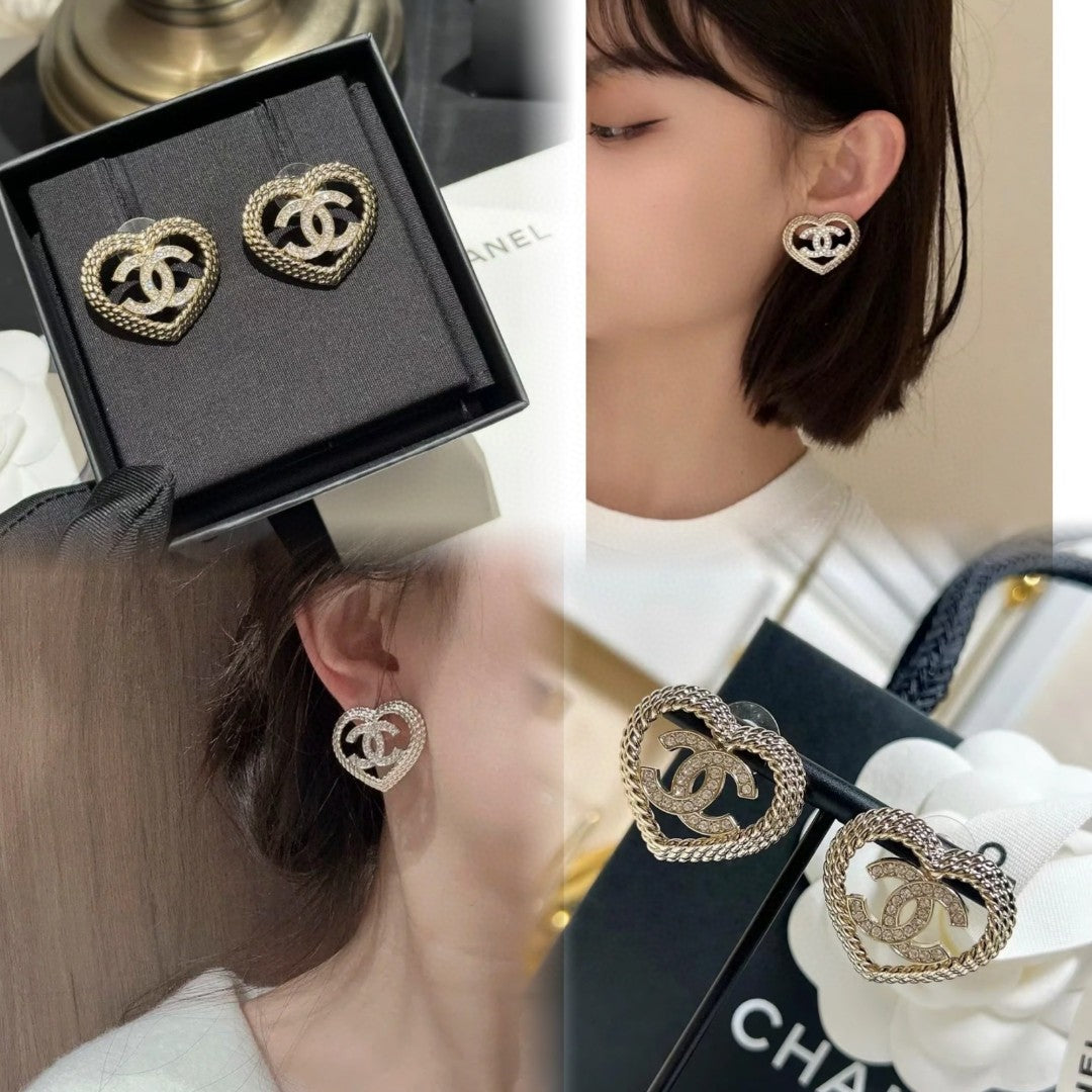 Letter Stud Earrings in Polished Metal-Tone – Design 004 front product view