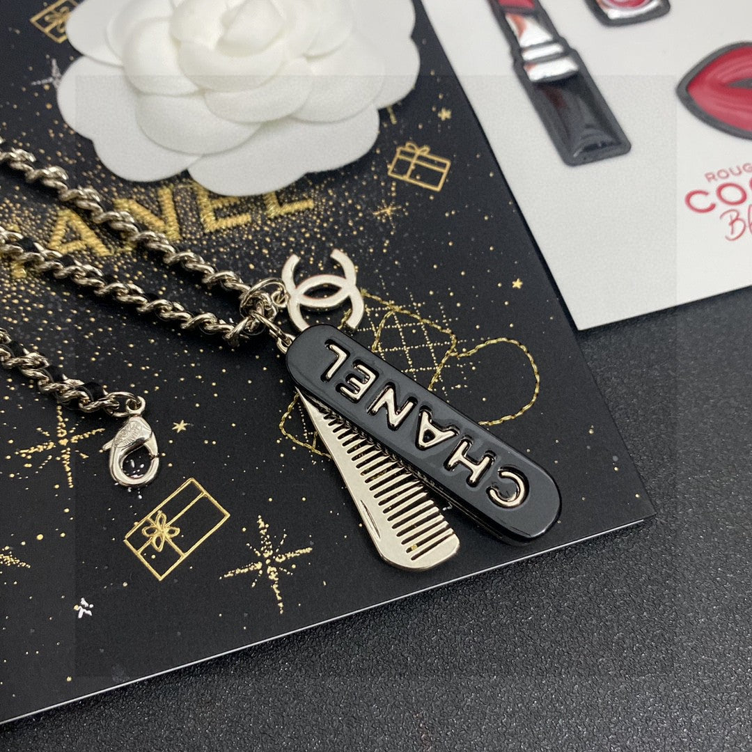 Double-C Emblem Pendant Necklace in Gold-Tone – Design 024 detail view