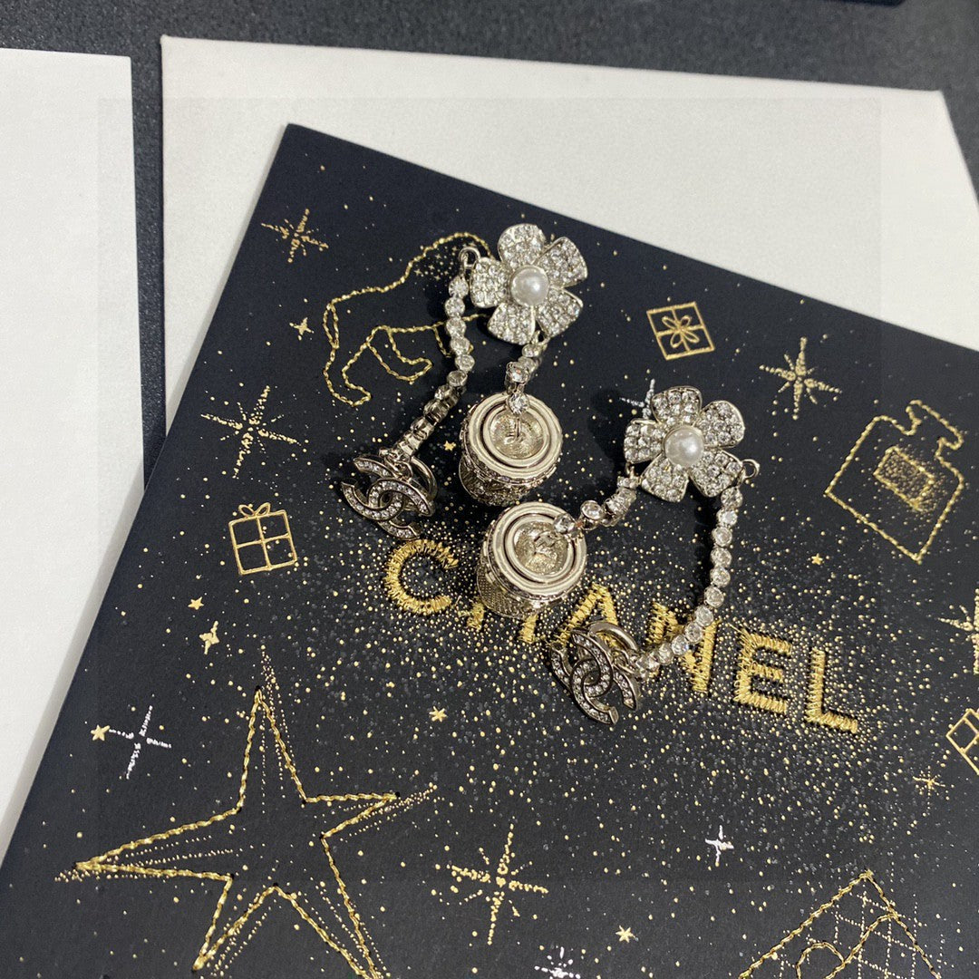 Double-C Emblem Crystal-Accent Stud Earrings – Design 063 close-up detail