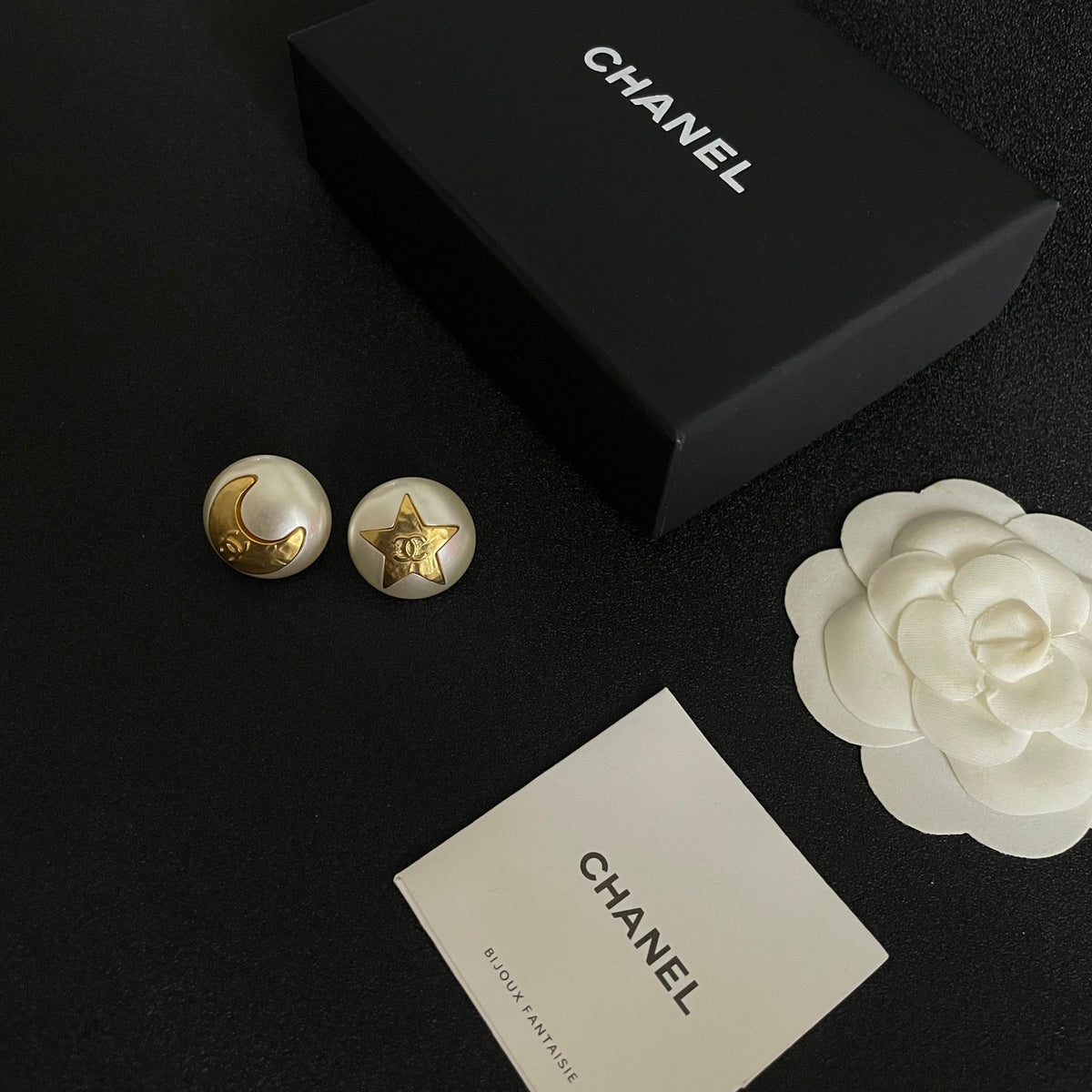 Double-C Emblem Stud Earrings in Polished Metal-Tone – Design 391 styled product view