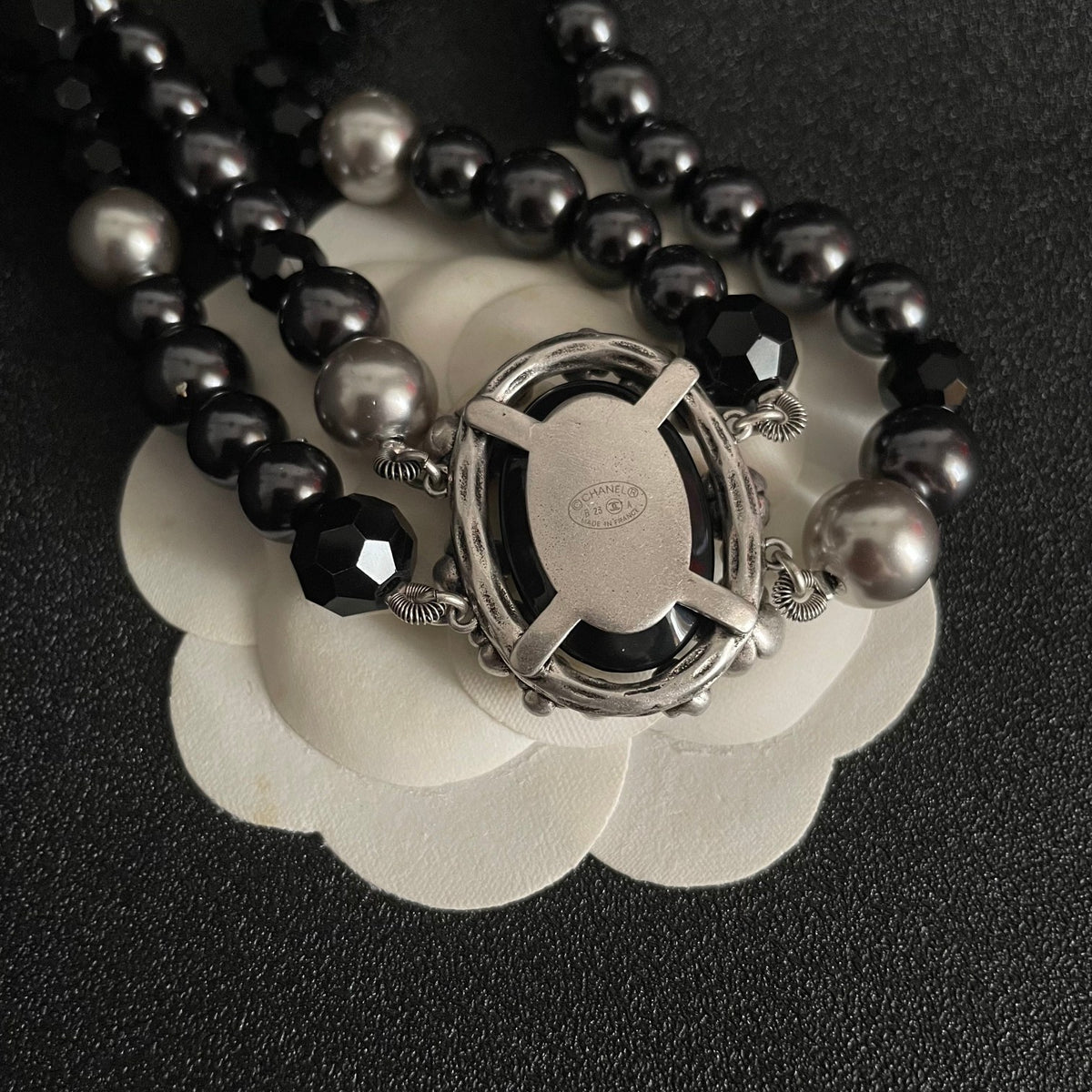 Camellia Pendant Necklace in Polished Metal-Tone – Camellia Detail – Design 025 front product view