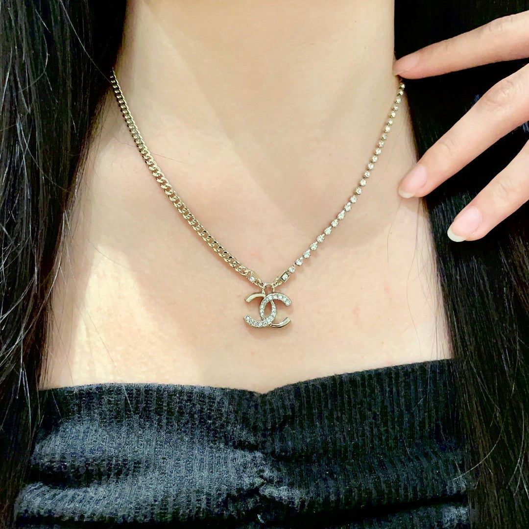 Double-C Emblem Crystal-Accent Pendant Necklace – Design 048 main product view