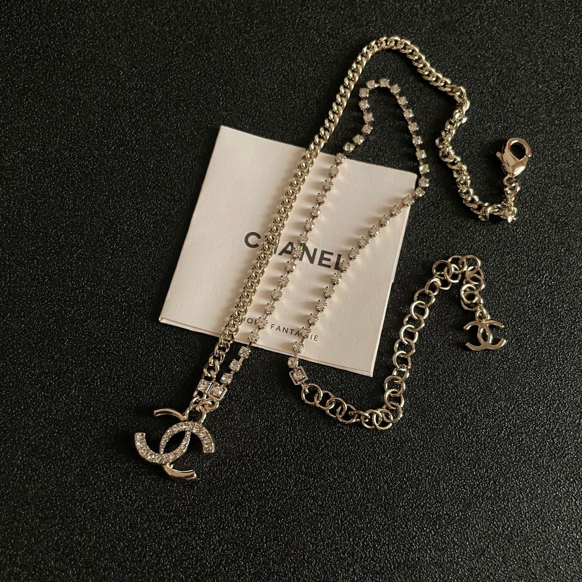Double-C Emblem Crystal-Accent Pendant Necklace – Design 048 detail view