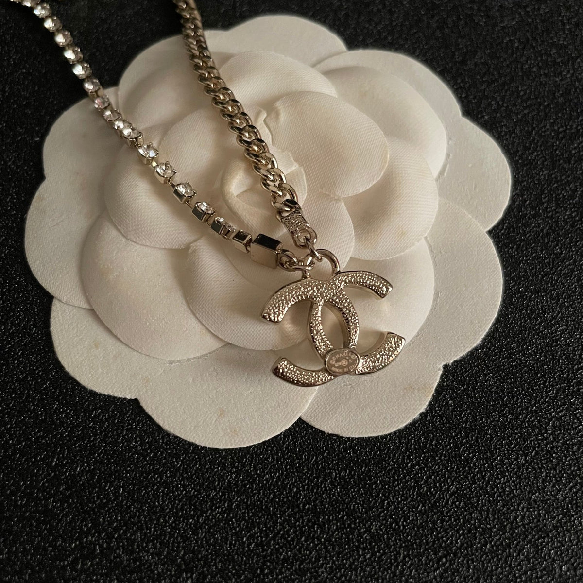 Double-C Emblem Crystal-Accent Pendant Necklace – Design 048 front product view